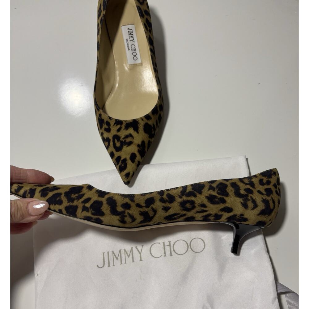 Jimmy Choo Leopard Print Kitten Heel Pumps Shoes Suede Professional Sz 38.5 - Picture 9 of 16